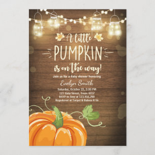 Baby Shower invite Little Pumpkin Fall wood rustic