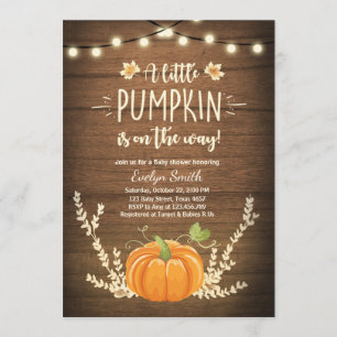 Baby Shower invite Little Pumpkin Fall wood rustic