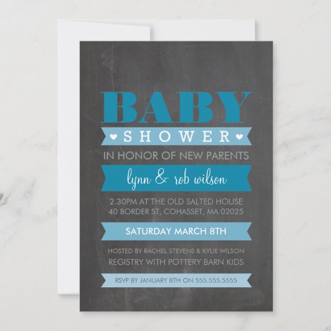 BABY SHOWER INVITE modern chalkboard blue (Front)