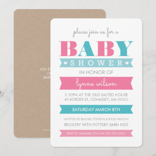 BABY SHOWER INVITE modern gender reveal pink blue