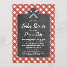 Baby Shower Invite Red Gingham Chalk BBQ Style