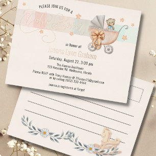 Baby Shower Invite Teddy Bear Foil Postcard