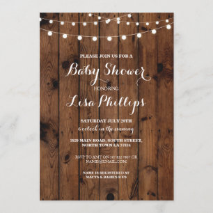 Baby Shower Invite Wood Rustic Lights Couple Party