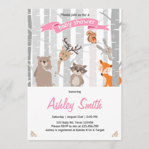 Baby Shower invite Woodland Animals Forest Girl