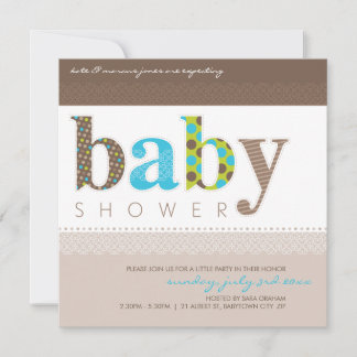 BABY SHOWER INVITES :: baby patterned letters 1SQ