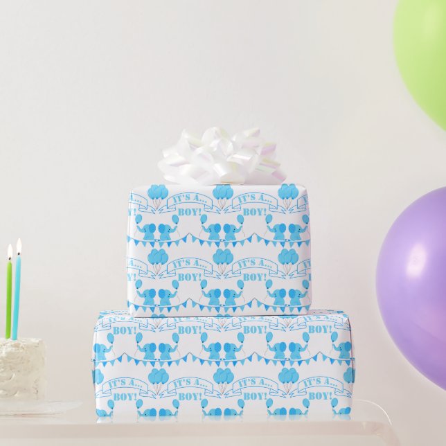 Baby Shower It’s A Boy Blue Elephant Wrapping Pape Paper (Party Gifts)