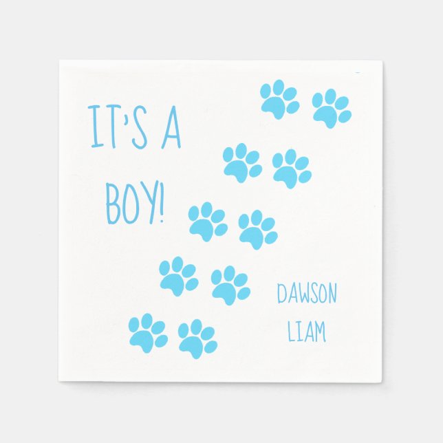 Baby Shower It's a Boy Blue Paw Prints Theme Napkin (Front)