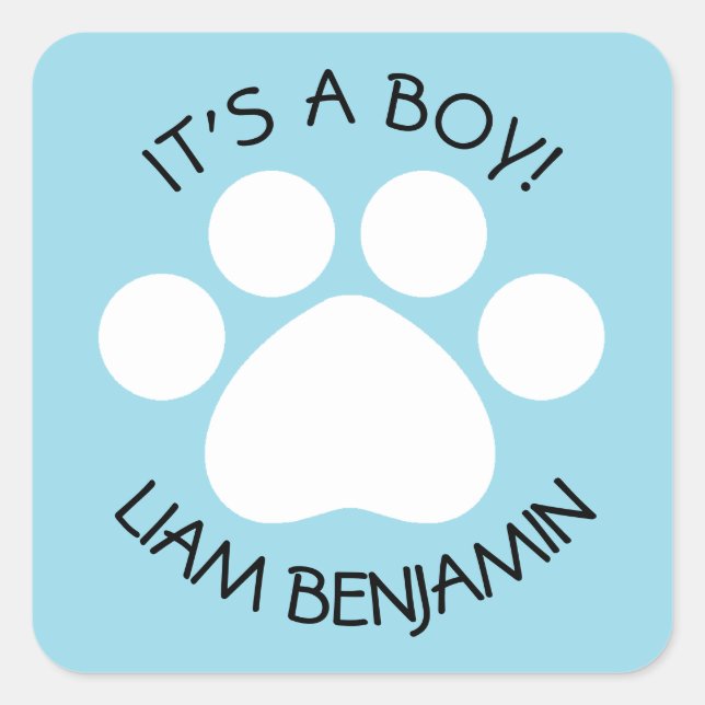 Baby Shower - It's a Boy - Paw Print Theme Square Sticker (Front)