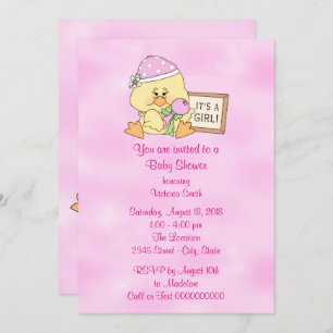 Baby Shower It's a Girl Baby Duck Invitation