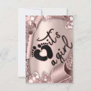 Baby Shower It's A Girl Frame Rose Glitter Feet  Invitation