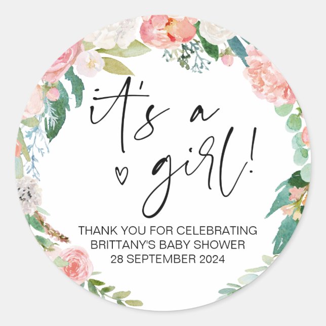 Baby Shower It's a Girl Mom To Be Party Favor Classic Round Sticker (Front)