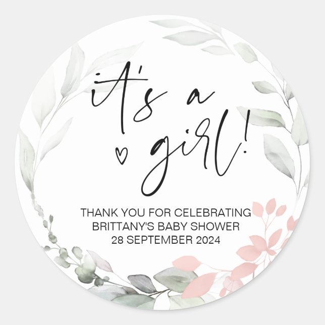 Baby Shower It's a Girl Mom To Be Party Favor Classic Round Sticker (Front)