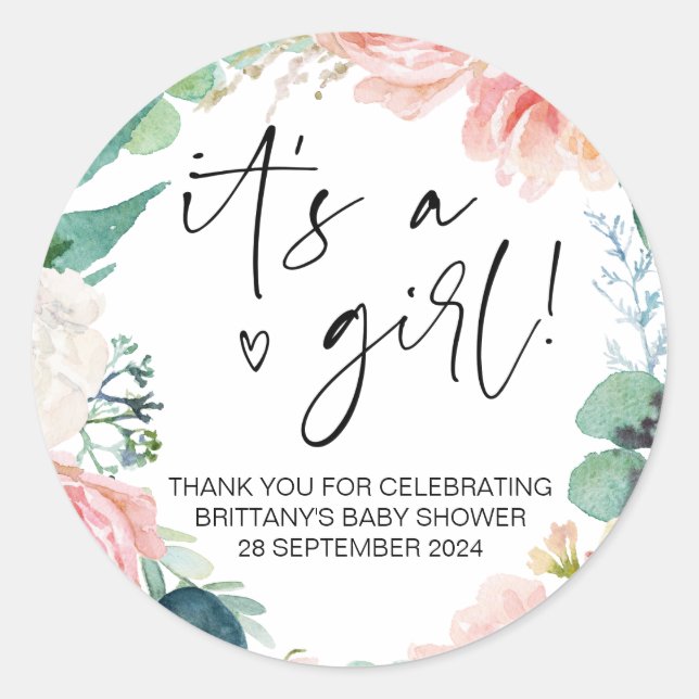 Baby Shower It's a Girl Mom To Be Party Favor Classic Round Sticker (Front)