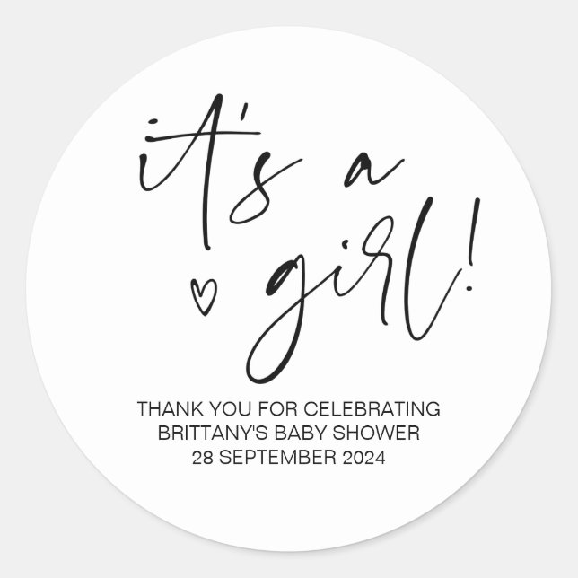 Baby Shower It's a Girl Mom To Be Party Favor Classic Round Sticker (Front)