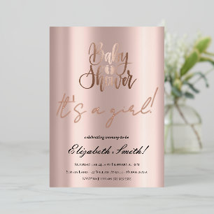 Baby Shower - It's a Girl, Rose Gold Foil Invitati
