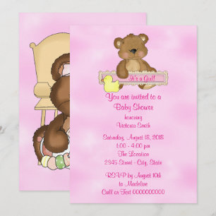 Baby Shower It's a Girl Teddy Bear Invitation