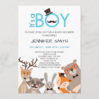 Baby Shower it's boy Invitation woodland Blue