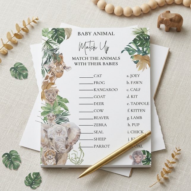 Baby Shower Jungle Safari Animals Match Up game  Notepad (Creator Uploaded)