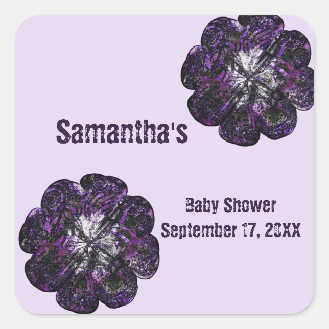 Baby Shower Keepsake Purple Flowers Baby Girl Square Sticker (Front)