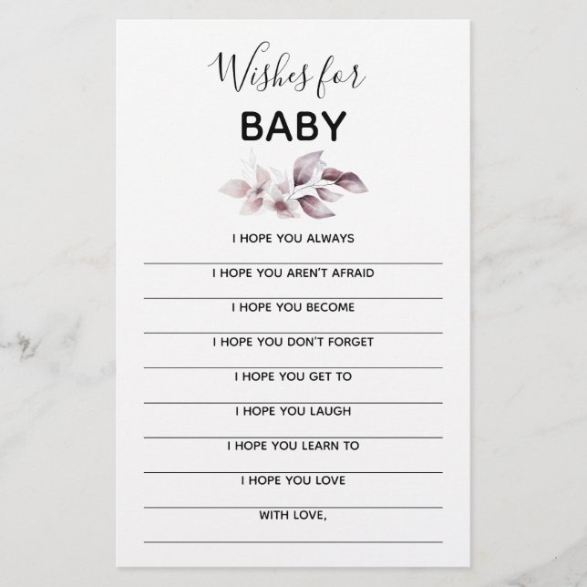Baby Shower Keepsake - Wishes for Baby (Front)