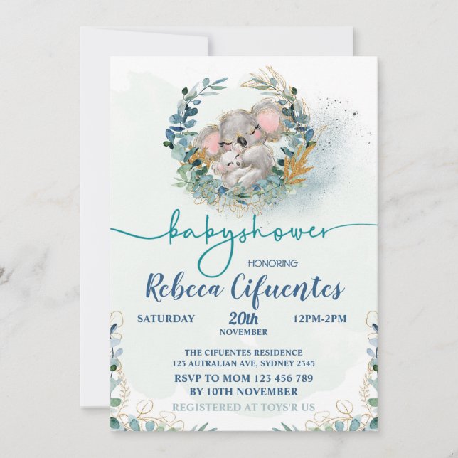 Baby Shower Koala Invitation (Front)