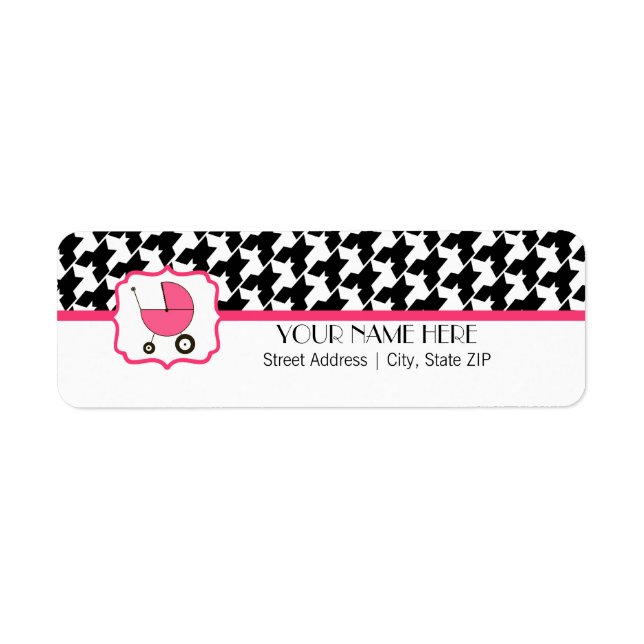 Baby Shower Label - Houndstooth &  Hot Pink Return Address Label (Front)