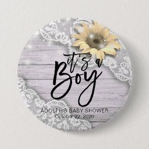 Baby Shower Lace Sunflower Barn Wood String Lights 7.5 Cm Round Badge
