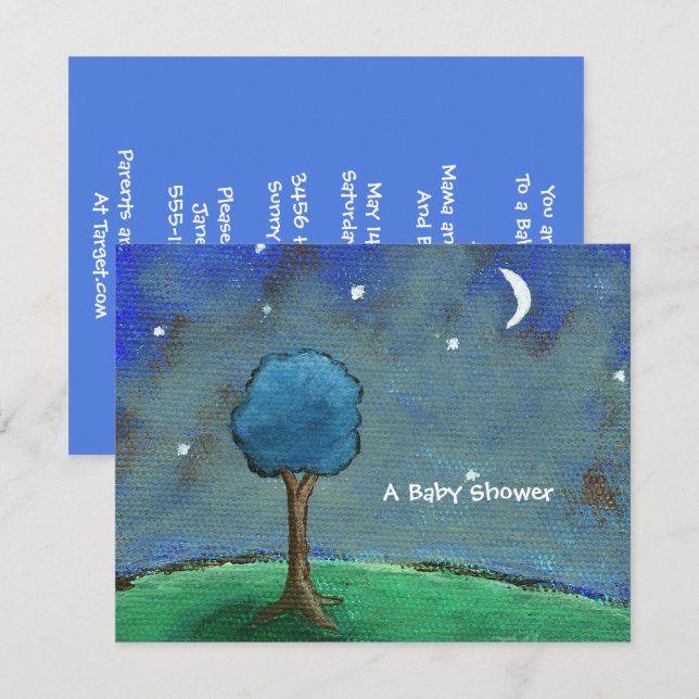 Baby Shower, Landscape Painting Moon Stars Tree Invitation (Front/Back)