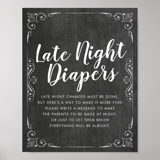 Baby Shower Late Night Diapers Flowers Chalkboard Poster (Front)