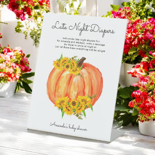 Baby Shower Late Night Diapers Pumpkin Pedestal Sign