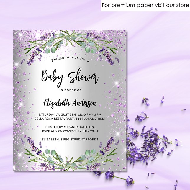 Baby Shower lavender silver budget Invitation Flyer (Creator Uploaded)