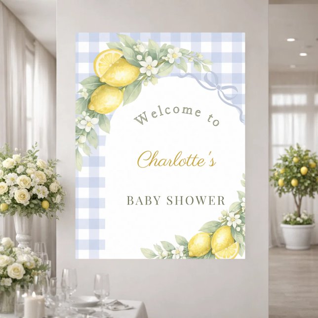 Baby Shower lemons blue gingham bow boy welcome Poster (Creator Uploaded)