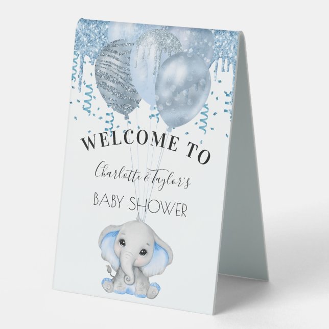 Baby Shower light blue elephant boy balloons white (Front)