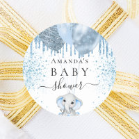 Baby Shower light blue glitter cute elephant boy