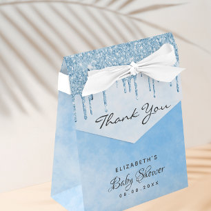 Baby Shower light blue glitter drip boy thank you  Favour Box