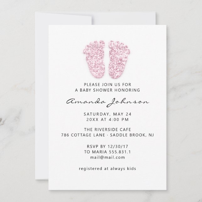 Baby Shower Light Pink Feet Glitter Boy Girl Invitation (Front)