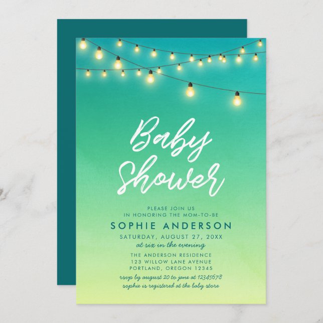 Baby Shower Lights Watercolor Sea Glass Invitation (Front/Back)