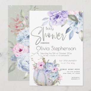 Baby Shower Lilac Blue Pumpkin Peony Floral Invita Invitation