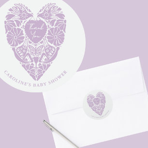 Baby shower lilac folk flower heart classic round sticker