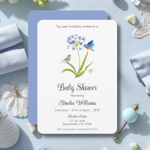 Baby Shower Lily with Bluebird Mother and Baby Invitation
