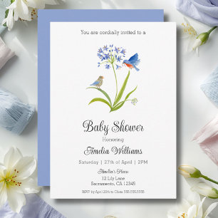 Baby Shower Lily with Bluebird Mother and Baby  Invitation
