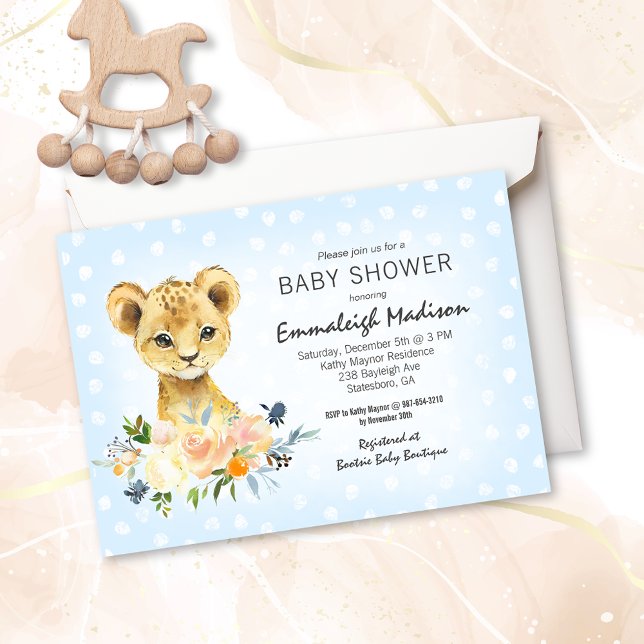 Baby Shower Lion Cub Floral Blue (Creator Uploaded)
