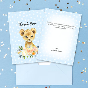 Baby Shower Lion Cub Floral Blue Thank You