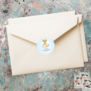 Baby Shower Lion Cub Floral Blue Thank You Favour Classic Round Sticker