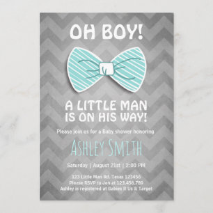 Baby Shower Little Man Invitation Bow Tie Blue