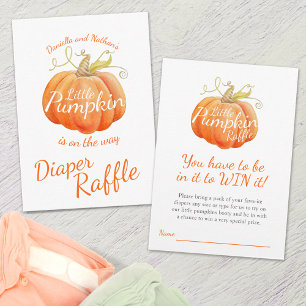 Baby shower little pumpkin diaper raffle enclosure card