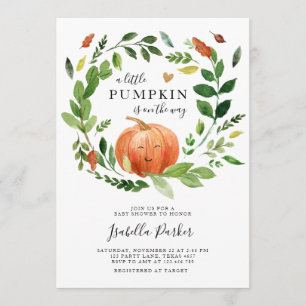 Baby Shower Little Pumpkin Fall Rustic Greenery Invitation