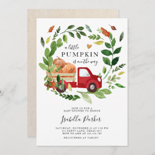 Baby Shower Little Pumpkin Truck Fall Greenery Invitation