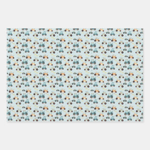 Baby shower little tractor pattern gift wrapping paper sheet
