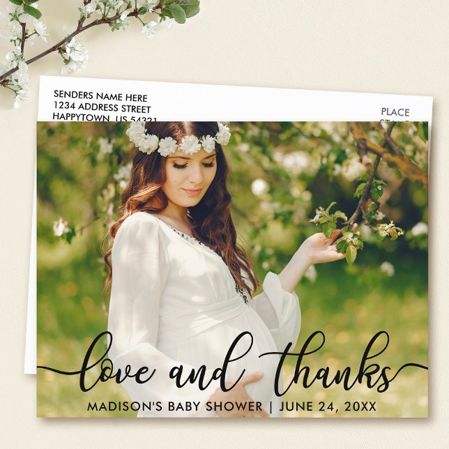Baby Shower Love and Thanks Photo Postcard (Customize to change your personalized text size or text style.)